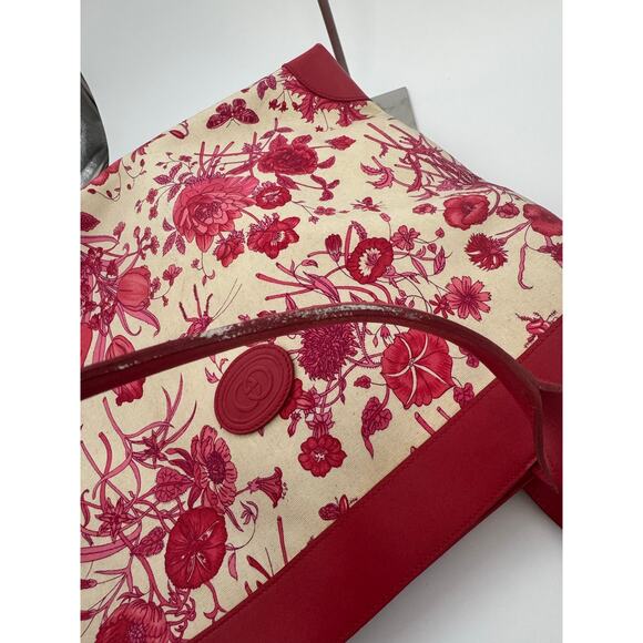 Gucci Vintage Flora Canvas and Leather Tote Bag in Red - Picture 3 of 5